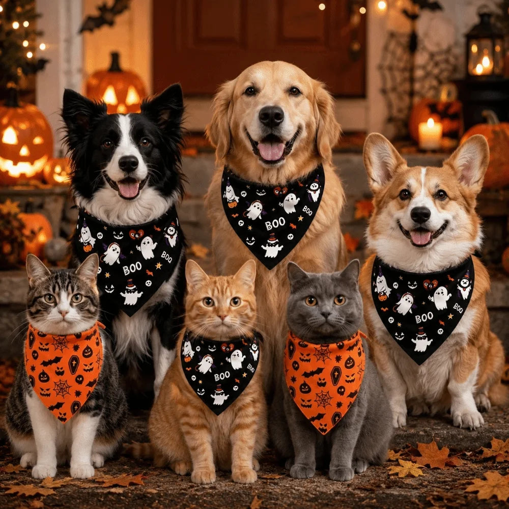 Halloween Pet Bandana - Ghost & Pumpkin Prints