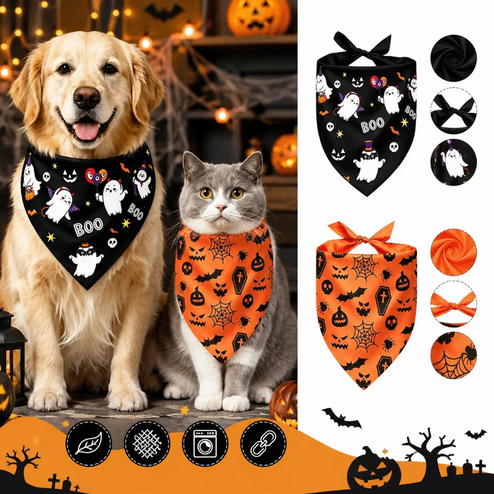 Halloween Pet Bandana - Ghost & Pumpkin Prints