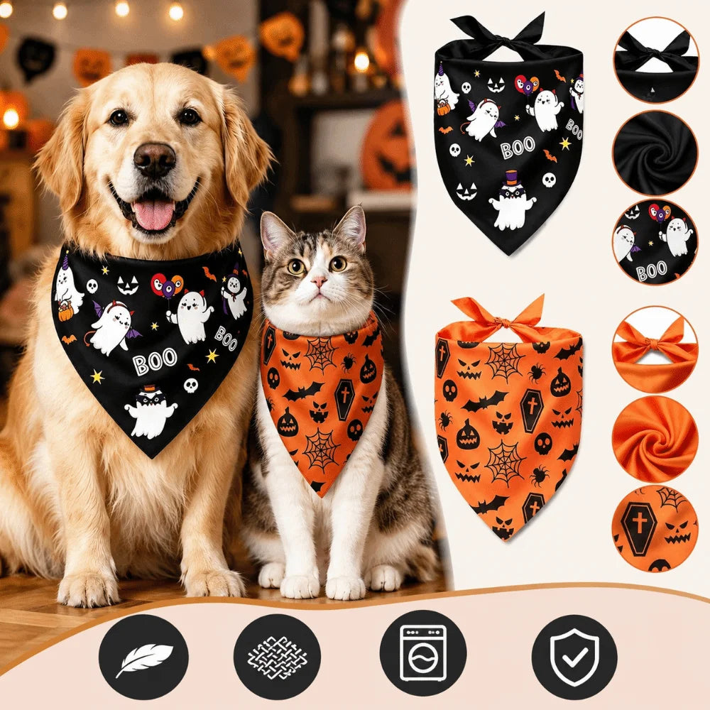 Halloween Pet Bandana - Ghost & Pumpkin Prints